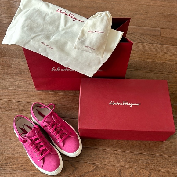 Salvatore Ferragamo Hot Pink ‘Mediterr Eco’ Fabric Sneakers - Picture 1 of 9